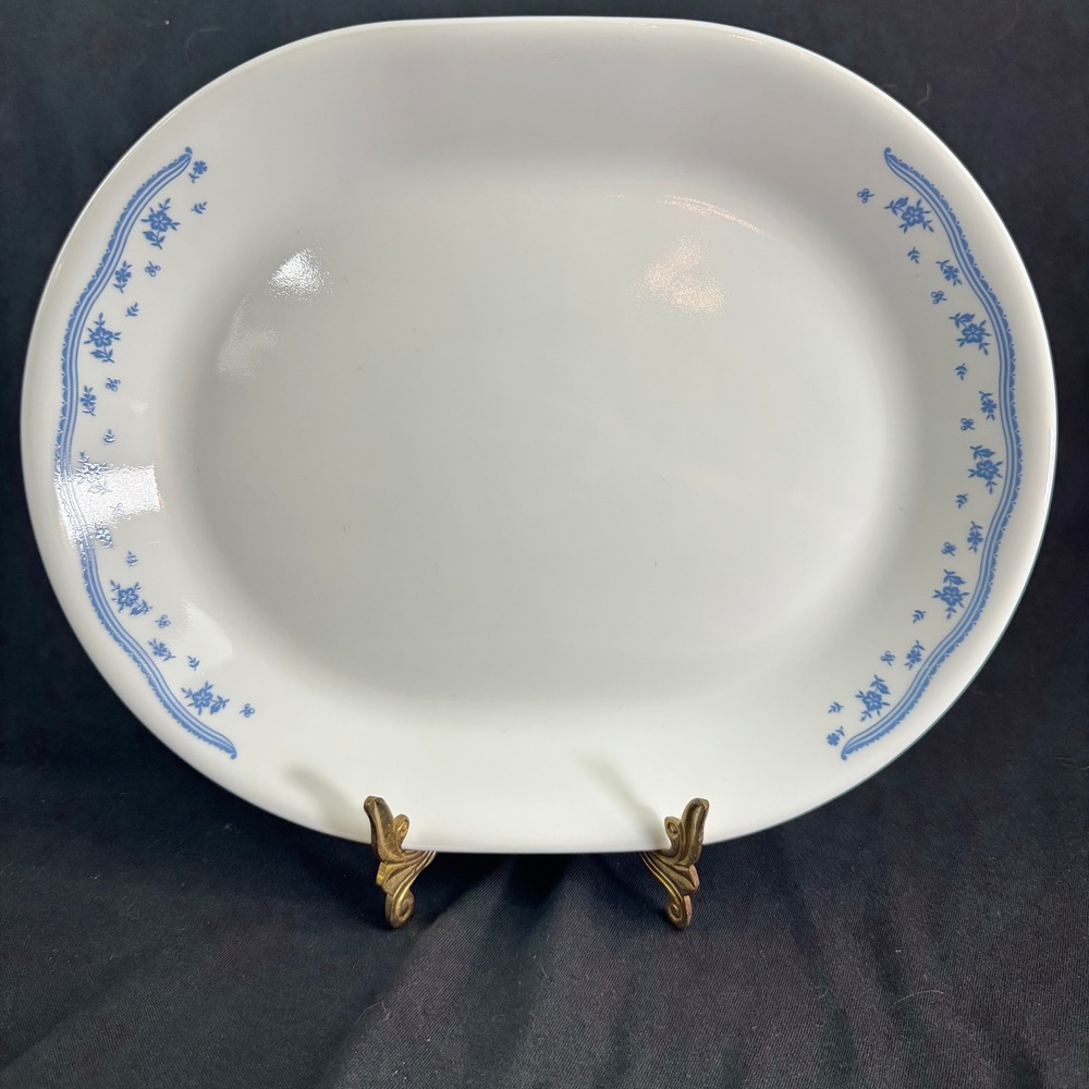 Vintage Corelle Morning Blue Serving Oval Platter 12x10 White Corning